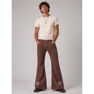 Run & Fly Men's Corduroy Bell Bottom Brown Flare Pants Size 38s Retro 70s